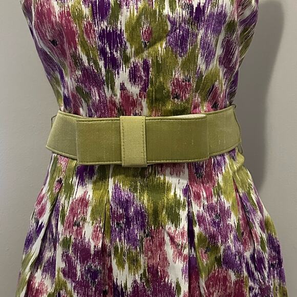 nwt Retro Floral Fit-n-flare Dress size US 0 Cotton Green Bow Belt - Picture 6 of 13